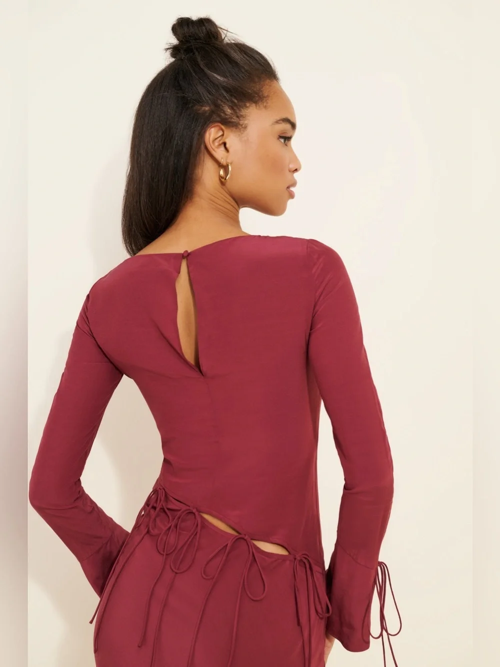 SAEMDI Long Sleeve Asymmetrical Bow Maxi Dress Size M NWT chic feminine 90s